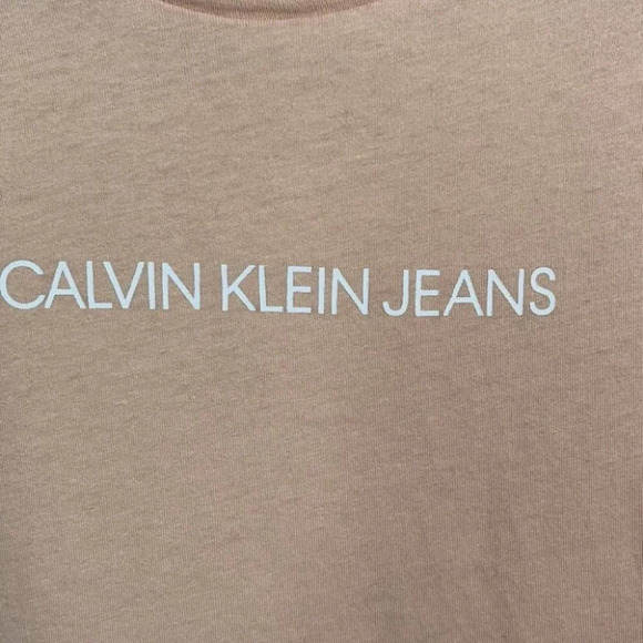 CALVIN KLEIN Crop T-Shirt Peach Pink Graphic Logo Short Sleeve Crew Baddie L - Picture 3 of 11